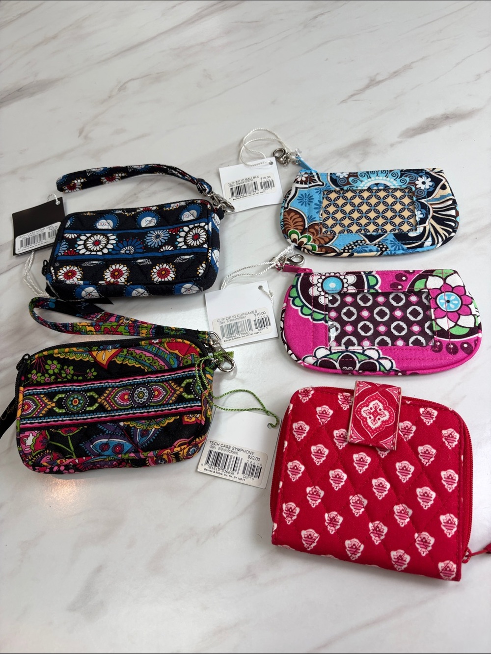 5 Vera Bradley Wristlet tech cases, clip zip ID case, wallet-.floral, owl, NWT